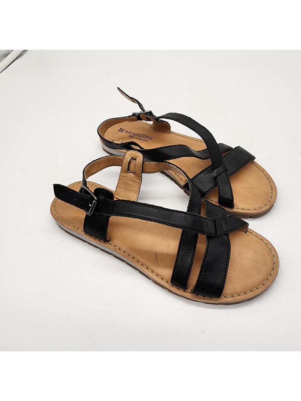 Naturalizer Black Leather Strappy Sandals
